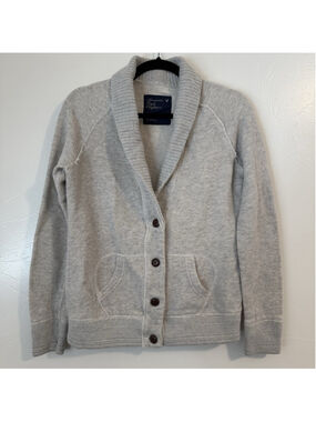 Women’s American Eagle 4-Button Cardigan Cream/Grey Size Medium 100% Cotton